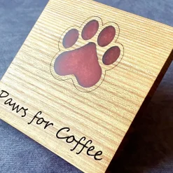 English Hardwood Wooden Coaster with Resin Paw