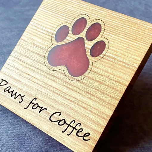 English Hardwood Wooden Coaster with Resin Paw