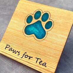 English Hardwood Wooden Coaster with Resin Paw
