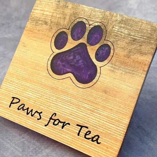 English Hardwood Wooden Coaster with Resin Paw