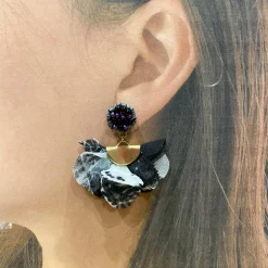 Fabric Pendant Crystal Embroidery Earrings (Hexagon)