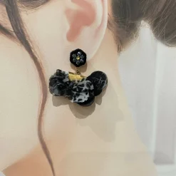 Fabric Pendant Crystal Embroidery Earrings (Hexagon)