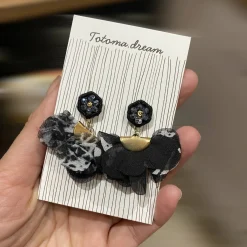 Fabric Pendant Crystal Embroidery Earrings (Hexagon)