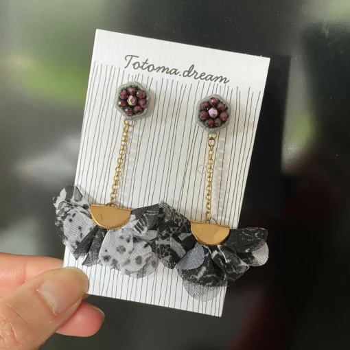 Fabric Pendant Crystal Embroidery Earrings (Hexagon)