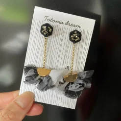 Fabric Pendant Crystal Embroidery Earrings (Hexagon)