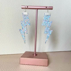 Flash Lightning Bolt Earrings in White Confetti Glitter
