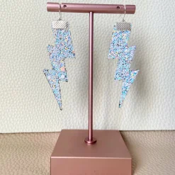 Flash Lightning Bolt Earrings in White Confetti Glitter