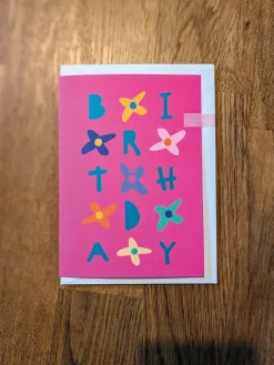 Floral Birthday card - hot pink
