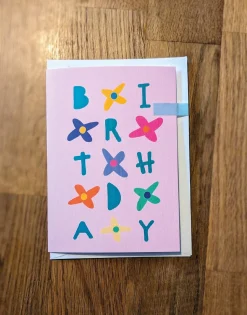 Floral Birthday card - pale pink