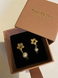 Flower and pearl dangle studs