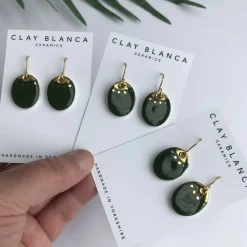 Forest Green & Gold Dangle Earrings