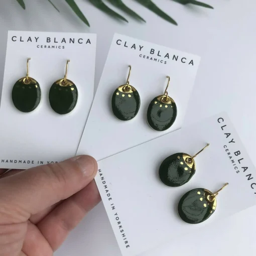 Forest Green & Gold Dangle Earrings