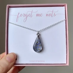 Forget Me Not Deep Teardrop Necklace Silver Plated