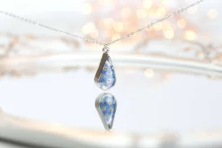 Forget Me Not Deep Teardrop Necklace Silver Plated