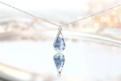 Forget Me Not Deep Teardrop Necklace Silver Plated