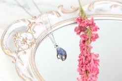 Forget Me Not Deep Teardrop Necklace Silver Plated