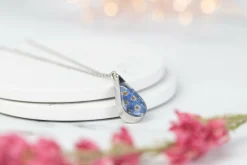 Forget Me Not Deep Teardrop Necklace Silver Plated