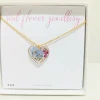 Forget Me Not, Heather and Lace Flower Gold Plated Heart Necklace