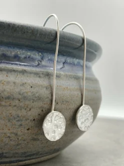 Full Moon Drop Earrings Hammered Disc