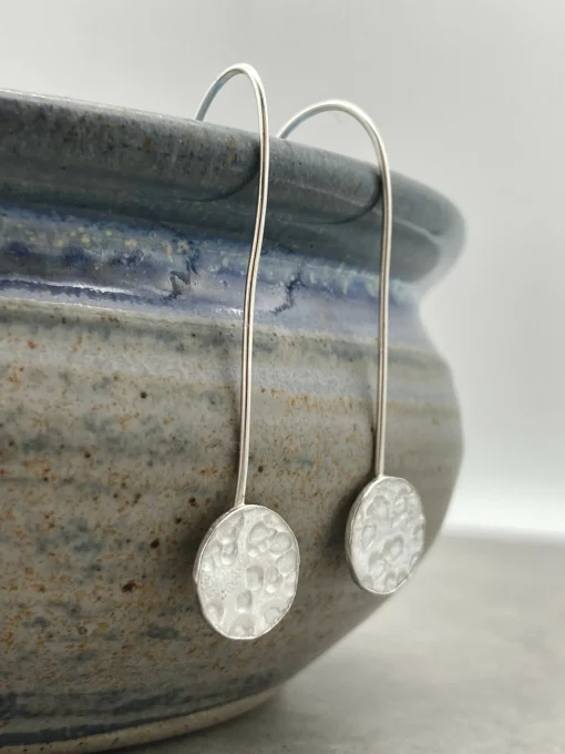 Full Moon Drop Earrings Hammered Disc