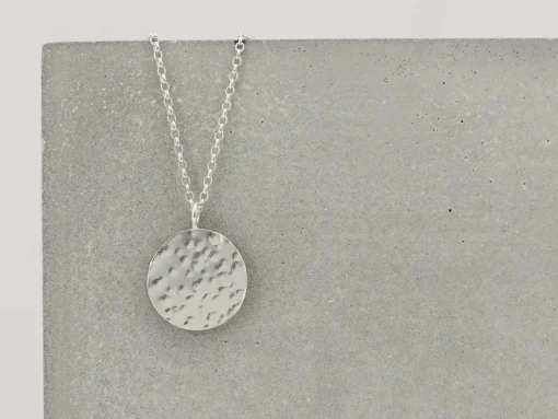 Full Moon hammered silver disc necklace