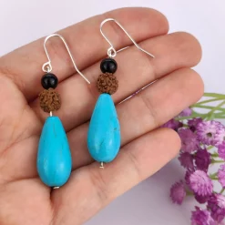 Gemstone Earrings - Onyx, Rudraksha, Turquoise