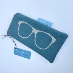 Glasses Case - Duck Egg Blue with Silver Sparkle