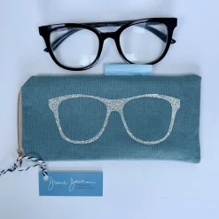 Glasses Case - Duck Egg Blue with Silver Sparkle