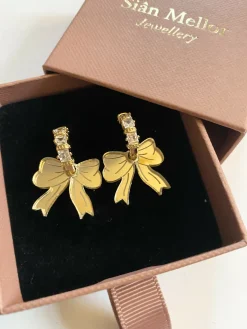 Gold Bow Huggie Hoops