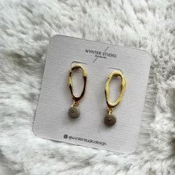 Gold Textured Oval & Clay bead earrings