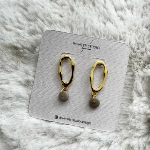 Gold Textured Oval & Clay bead earrings
