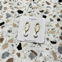 Gold Textured Oval & Clay bead earrings