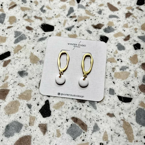 Gold Textured Oval & Clay bead earrings
