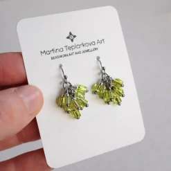 Green Beaded Cluster Earrings