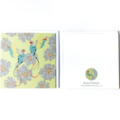 Green Flying Birds & Flowers Greetings Card