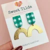 Green Gingham Earrings