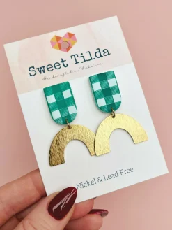 Green Gingham Earrings