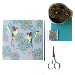 Grey Flying Birds & Flowers Greetings Card