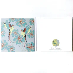 Grey Flying Birds & Flowers Greetings Card