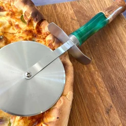 Hand Crafted Large Pizza Cutter with Mallee Burr and Resin Handle