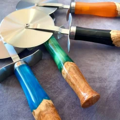 Hand Crafted Large Pizza Cutter with Mallee Burr and Resin Handle