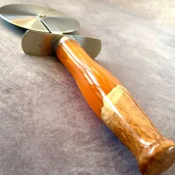 Hand Crafted Large Pizza Cutter with Mallee Burr and Resin Handle
