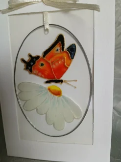 Hand Painted Daisy, Glass Plaque Card