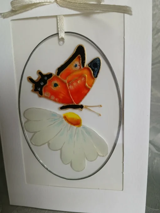 Hand Painted Daisy, Glass Plaque Card
