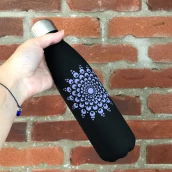 Hand Painted Dot Mandala Thermal Water Bottle: Purple Hydrangea with B