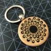 Hand Painted Dot Mandala Wooden Key Ring: Ebony Black with Gold
