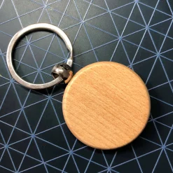 Hand Painted Dot Mandala Wooden Key Ring: True Ochre with White