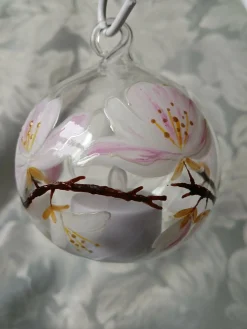 Hand Painted Glass Bauble with Cherry Blossom