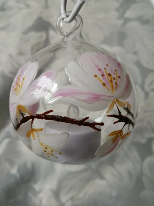 Hand Painted Glass Bauble with Cherry Blossom