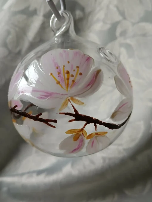 Hand Painted Glass Bauble with Cherry Blossom
